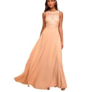 Lulu's Forever Kind of Love Blush Lace Maxi Dress (light pink) M Medium prom
